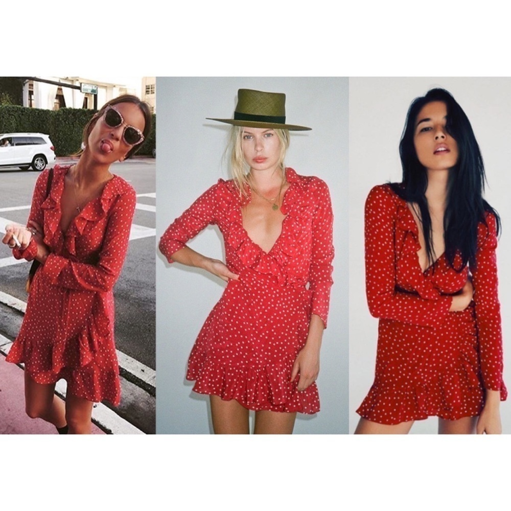 EUC Realisation Par The Alexandra Stars Print 100% Silk Red Wrap Mini Dress S